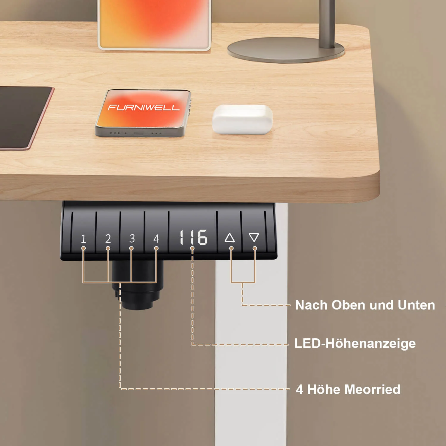 Elektrisch Höhenverstellbarer Schreibtisch 120X60 cm  mit voller Arbeitsfläche - Image 2