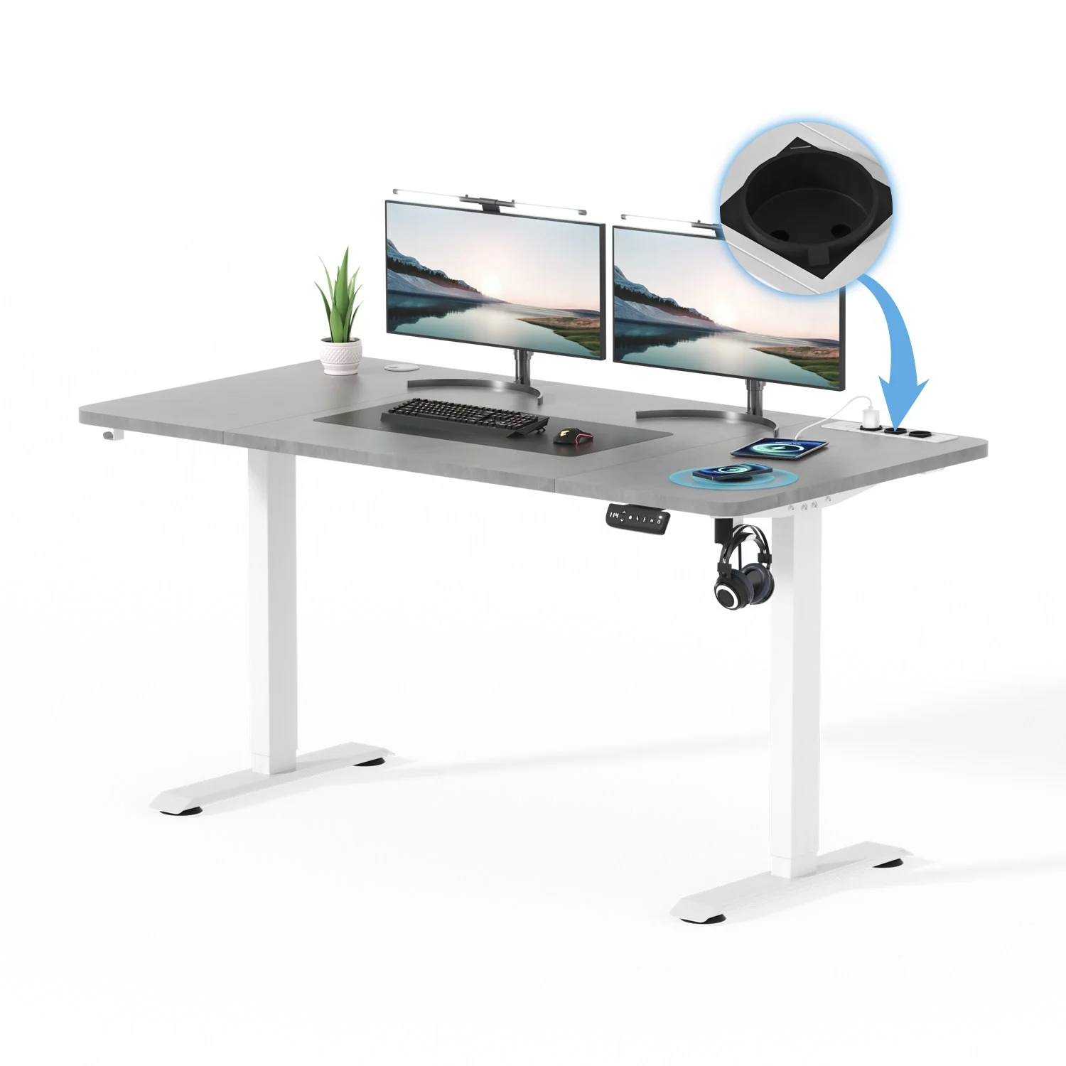 Höhenverstellbarer Schreibtisch mit USB Kabelloses Steckdosen Computertisch - Image 14