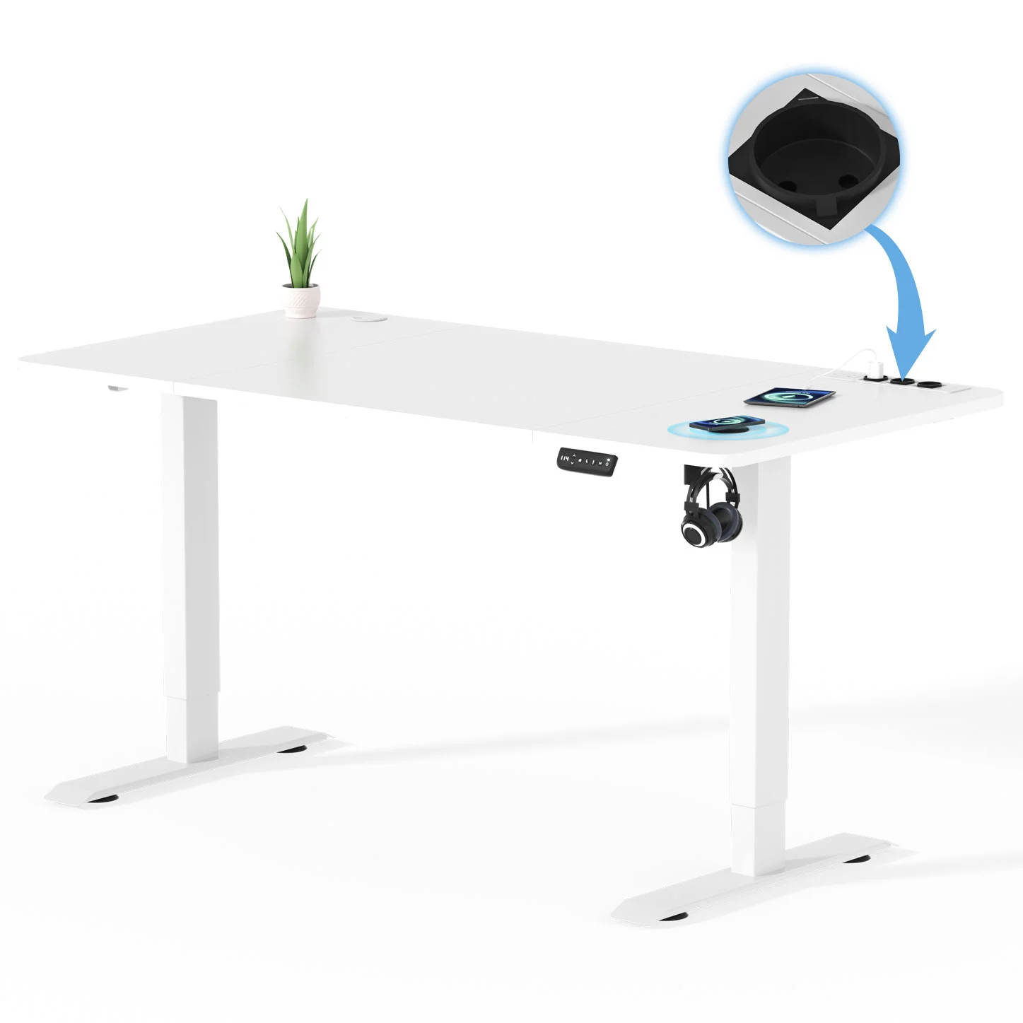 Höhenverstellbarer Schreibtisch mit USB Kabelloses Steckdosen Computertisch - Image 15