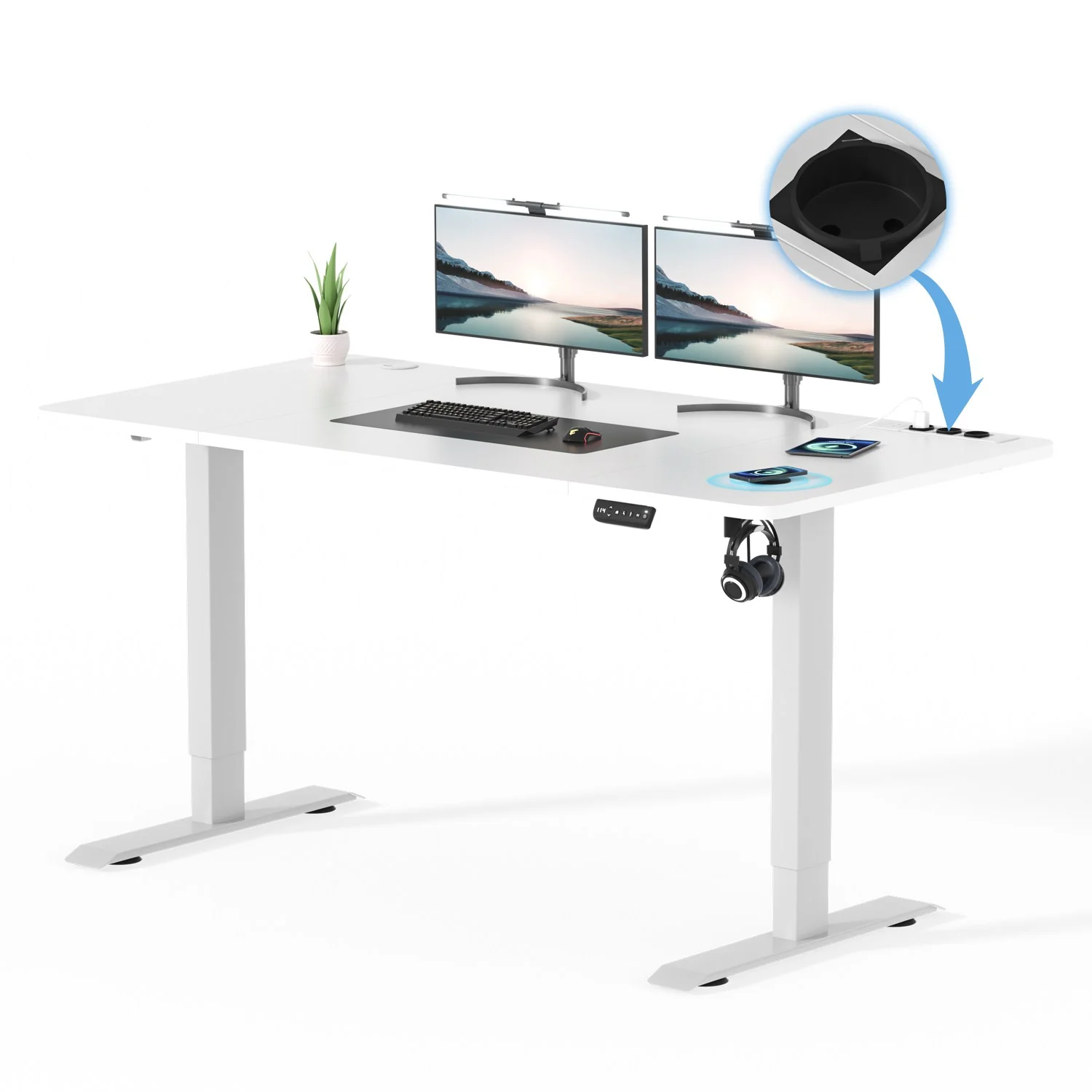 Höhenverstellbarer Schreibtisch mit USB Kabelloses Steckdosen Computertisch - Image 17