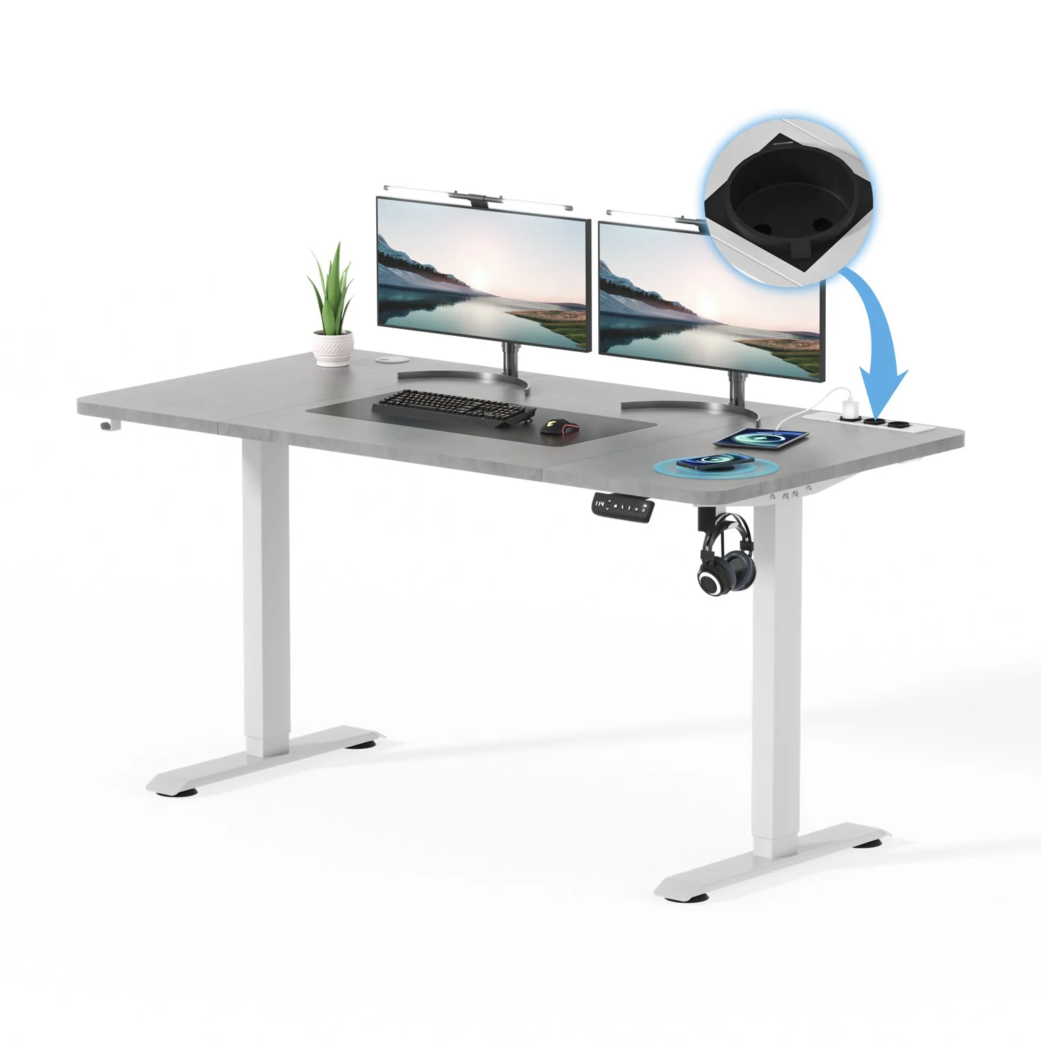 Höhenverstellbarer Schreibtisch mit USB Kabelloses Steckdosen Computertisch - Image 21