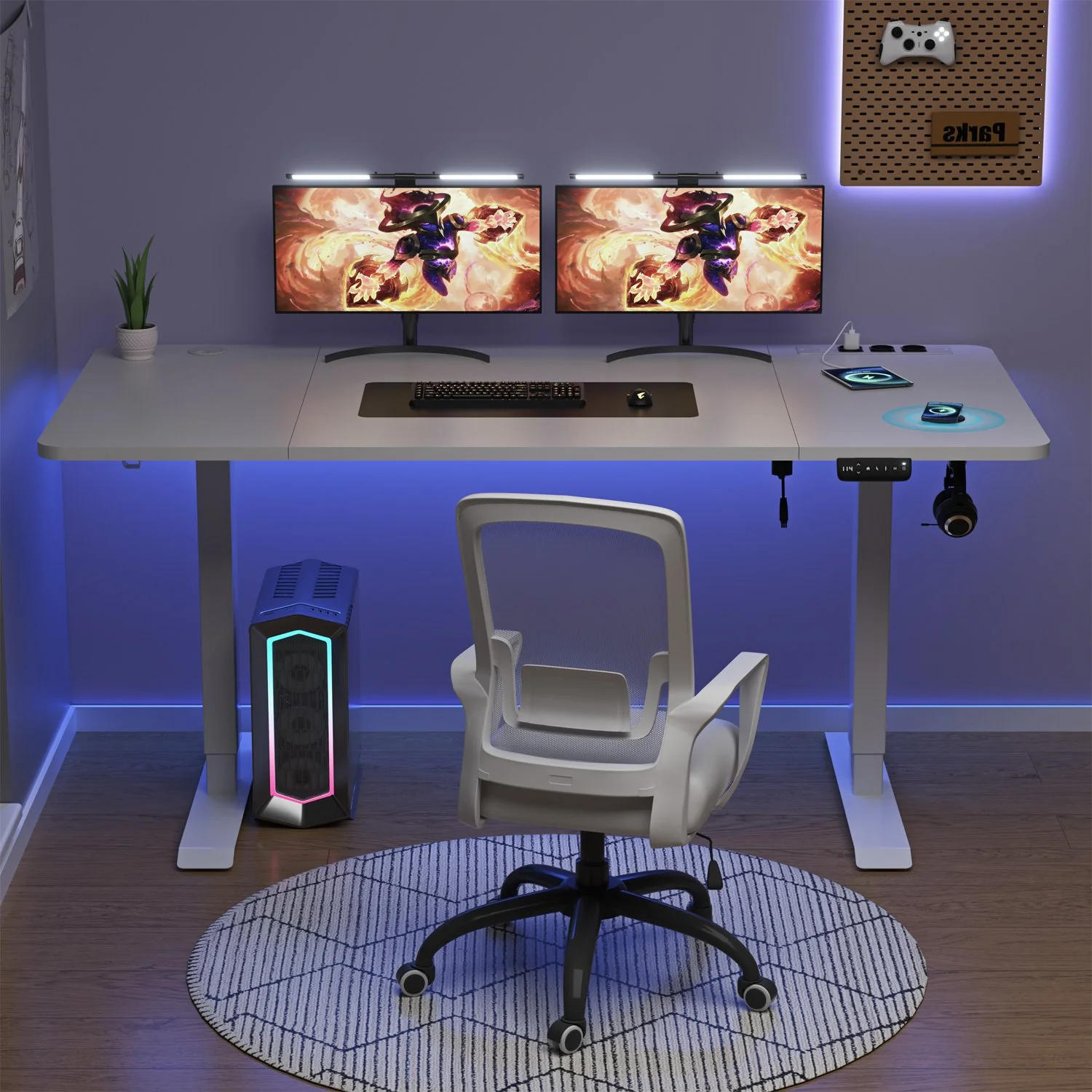 Höhenverstellbarer Schreibtisch mit USB Kabelloses Steckdosen Computertisch - Image 5