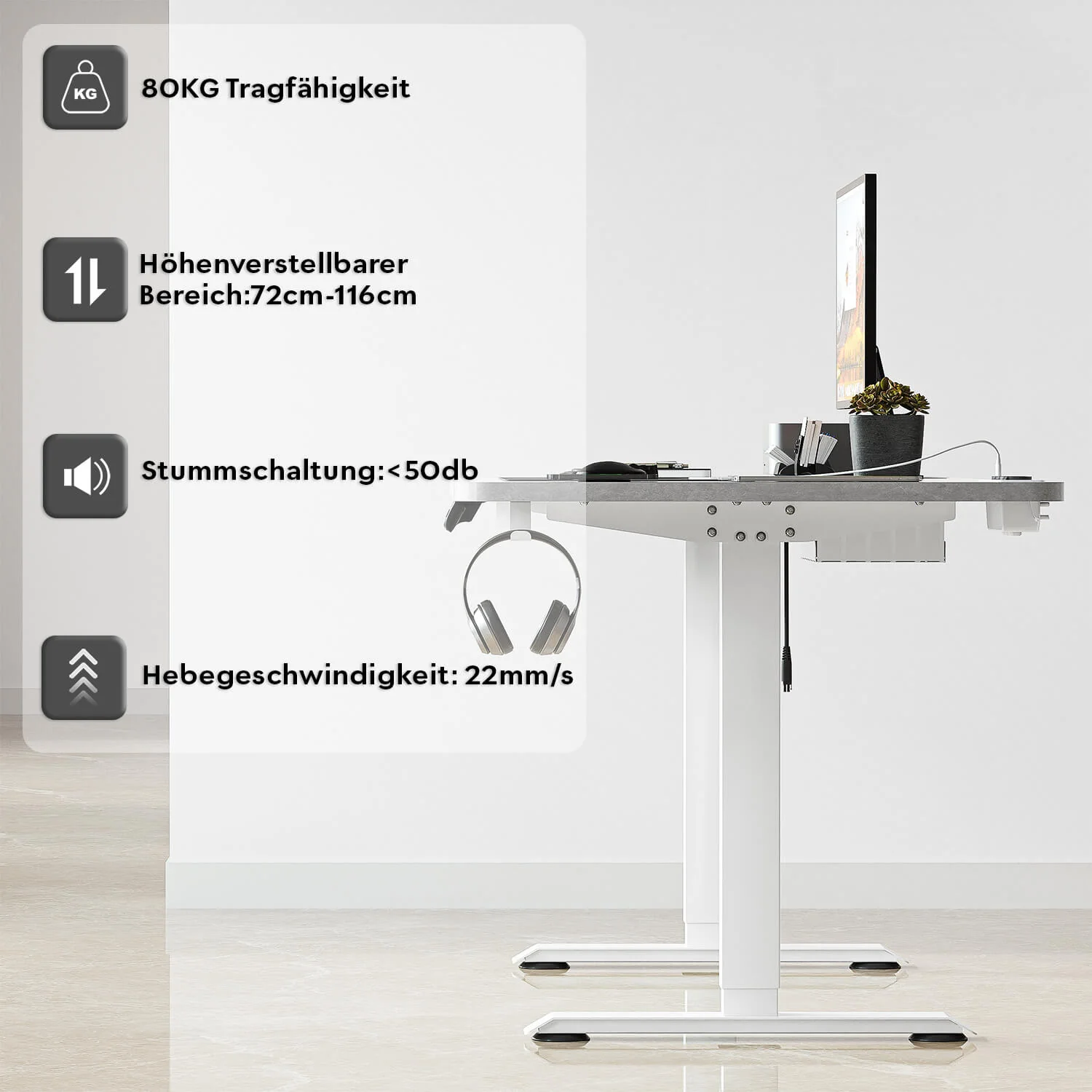 Elektrisch höhenverstellbarer Schreibtisch mit Steckdosenleiste und kabellosem Laden - Image 4