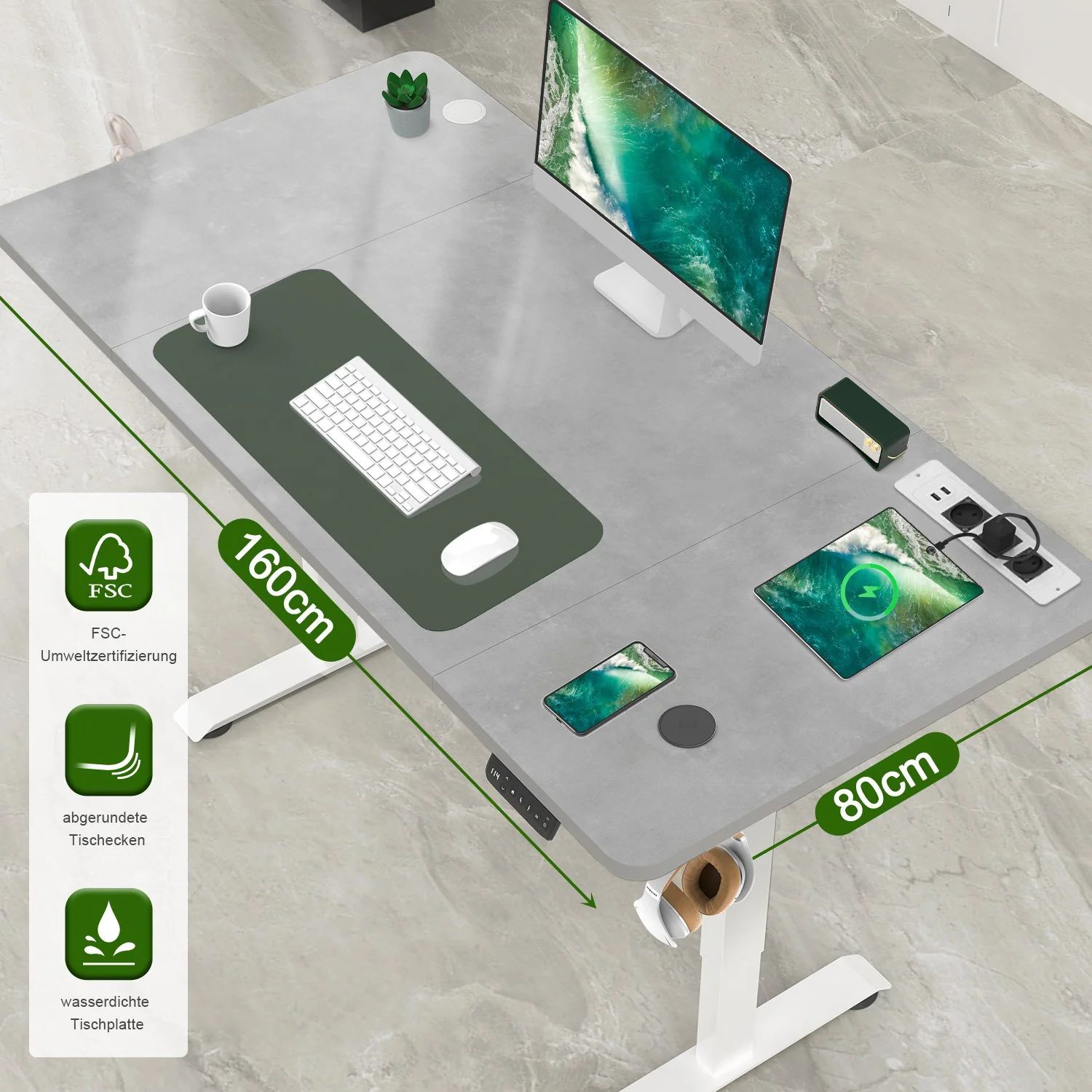 S2 Elektrisch höhenverstellbarer Schreibtisch mit Steckdosenleiste und kabellosem Laden - Image 4