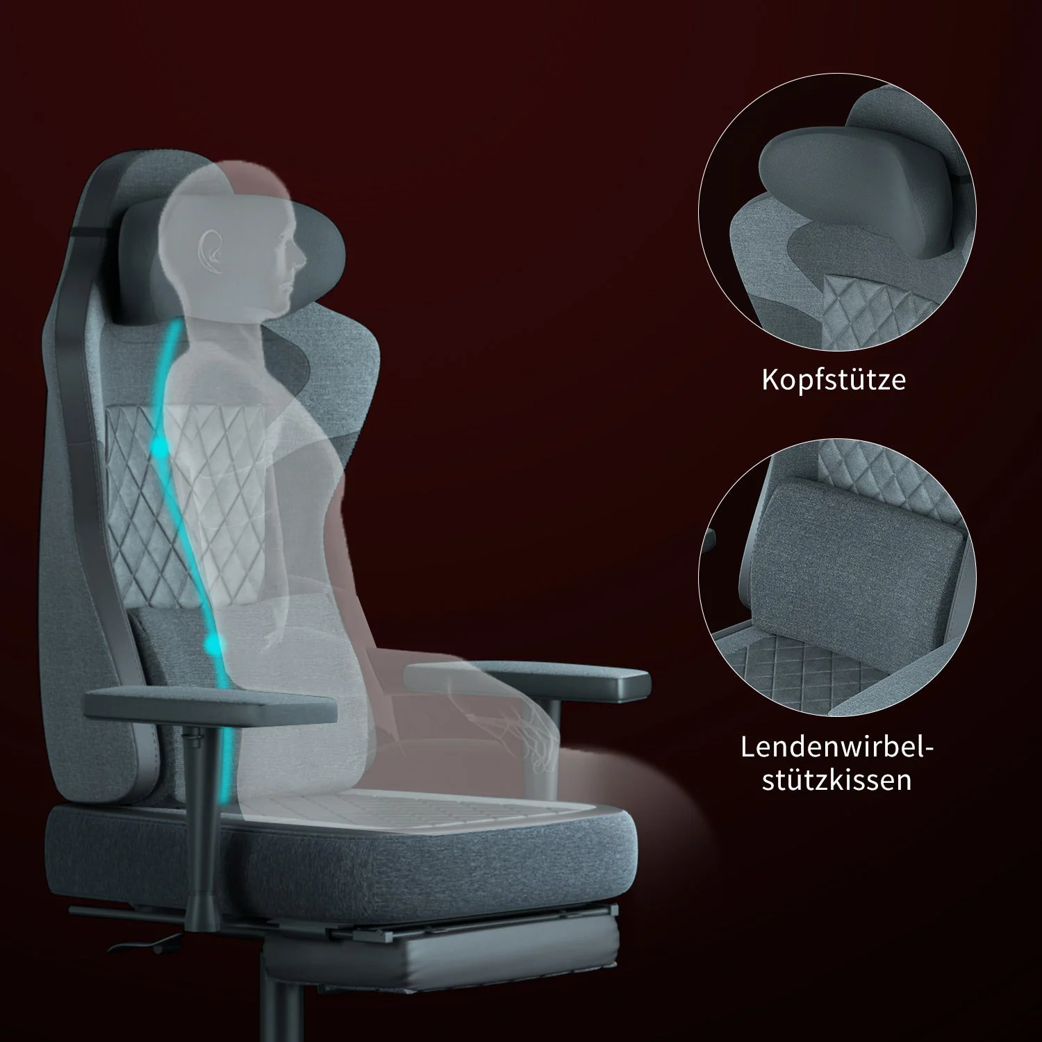 Ergonomischer Gaming Stuhl mit Fußstütze, Kopfstütze und Armlehne - Image 6