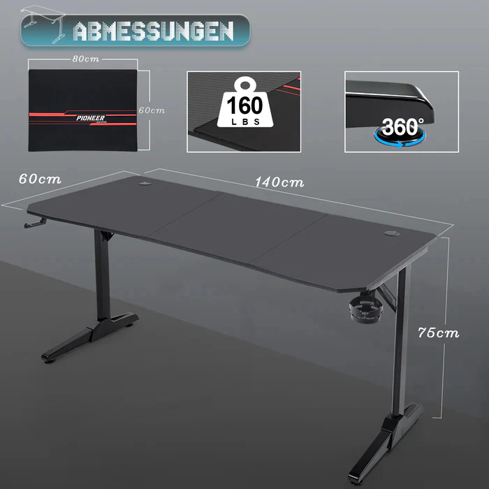 Gaming Tisch mit Getränkehalter 140/160/180 cm - Image 11