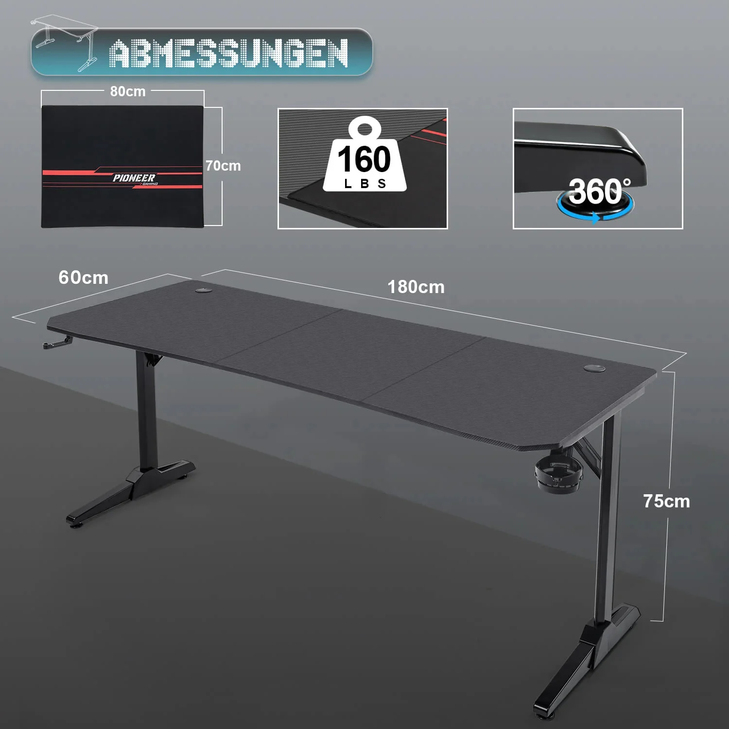 Gaming Tisch mit Getränkehalter 140/160/180 cm - Image 12