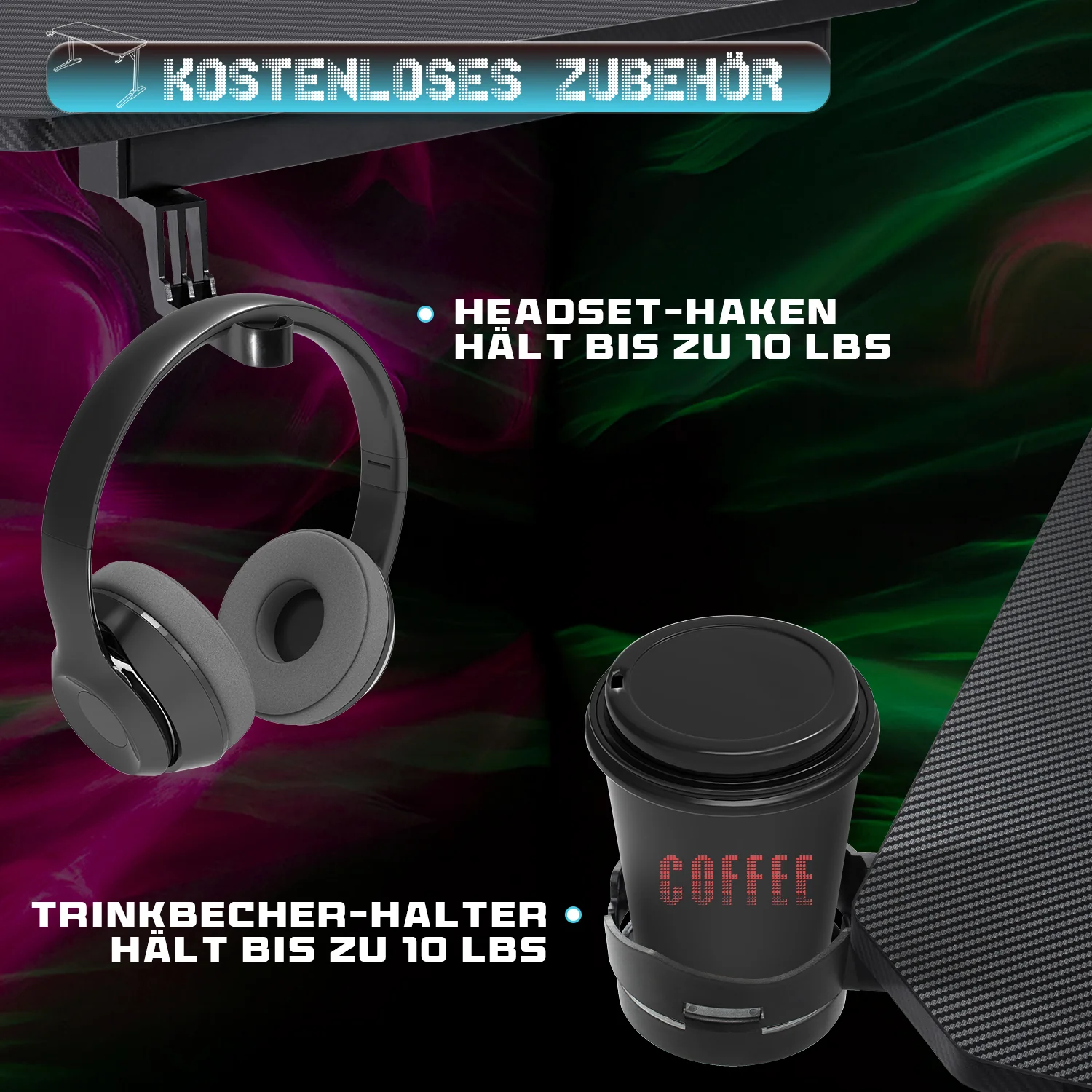 Gaming Tisch mit Getränkehalter 140/160/180 cm - Image 4
