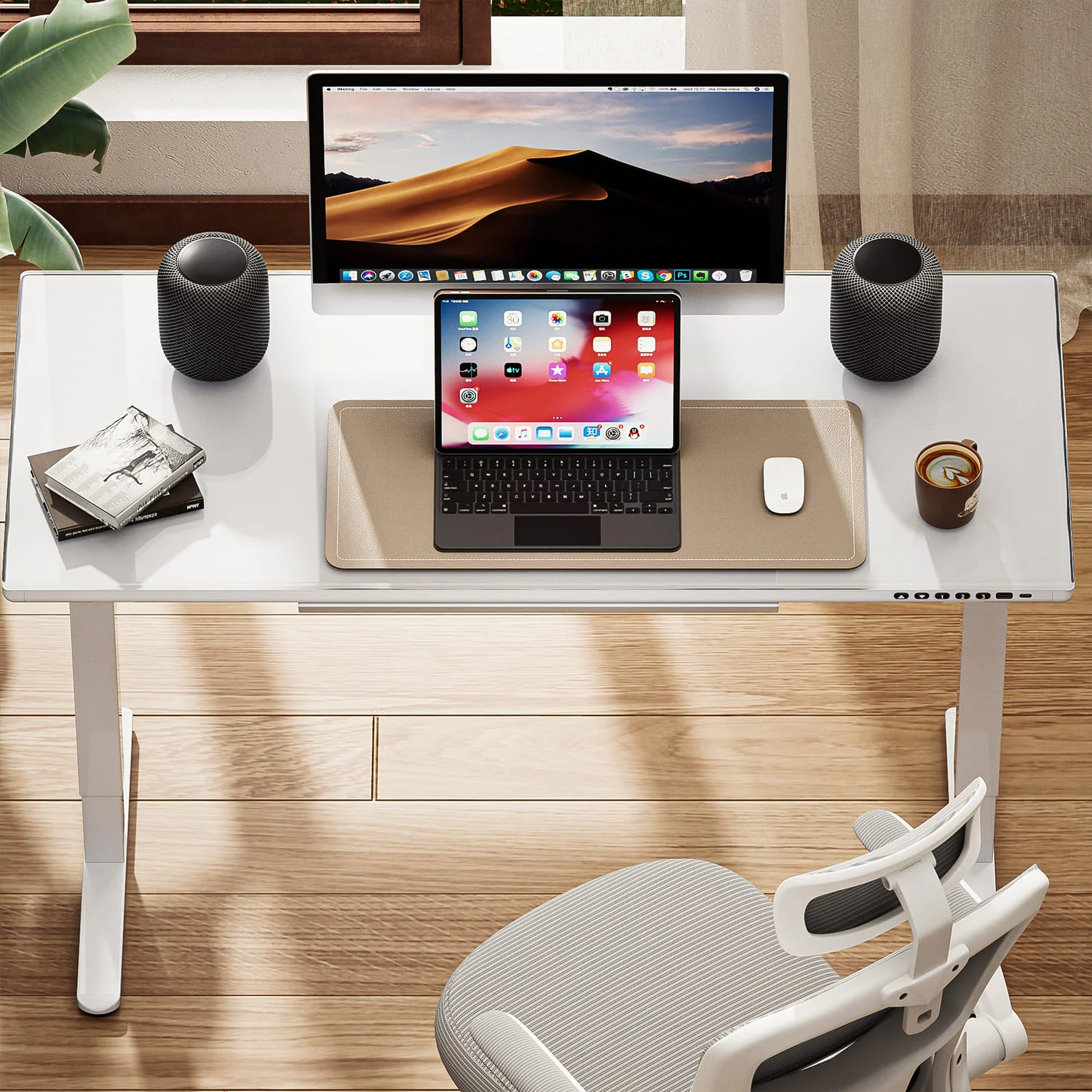 G2 Höhenverstellbarer Schreibtisch mit Einteilige Glasplatte Ergonomischer Stehschreibtisch Computertisch - Image 11