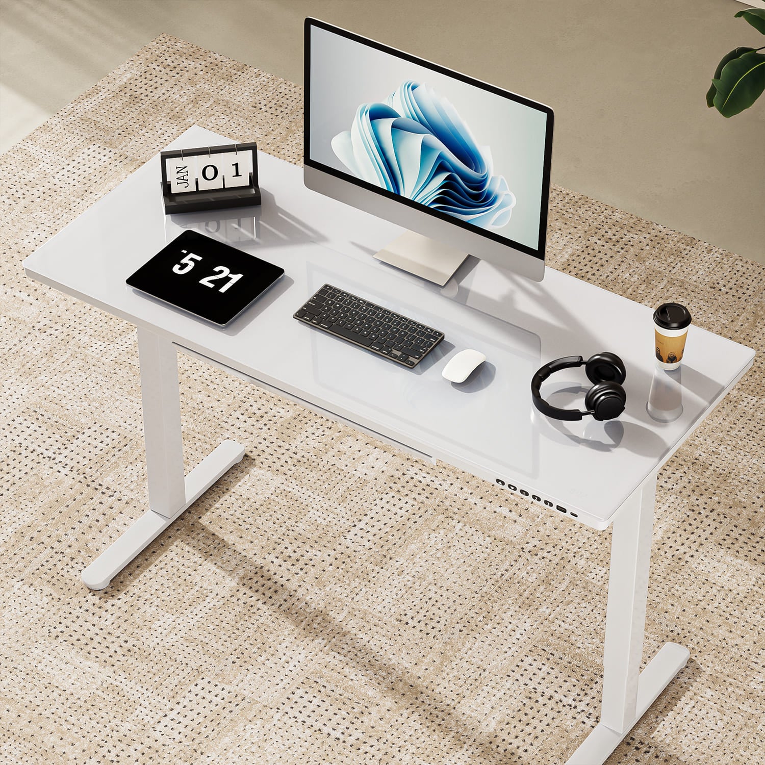 G2 Höhenverstellbarer Schreibtisch mit Einteilige Glasplatte Ergonomischer Stehschreibtisch Computertisch - Image 12