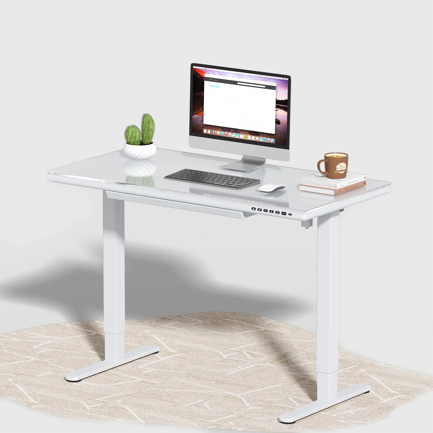 G2 Höhenverstellbarer Schreibtisch mit Einteilige Glasplatte Ergonomischer Stehschreibtisch Computertisch - Image 13
