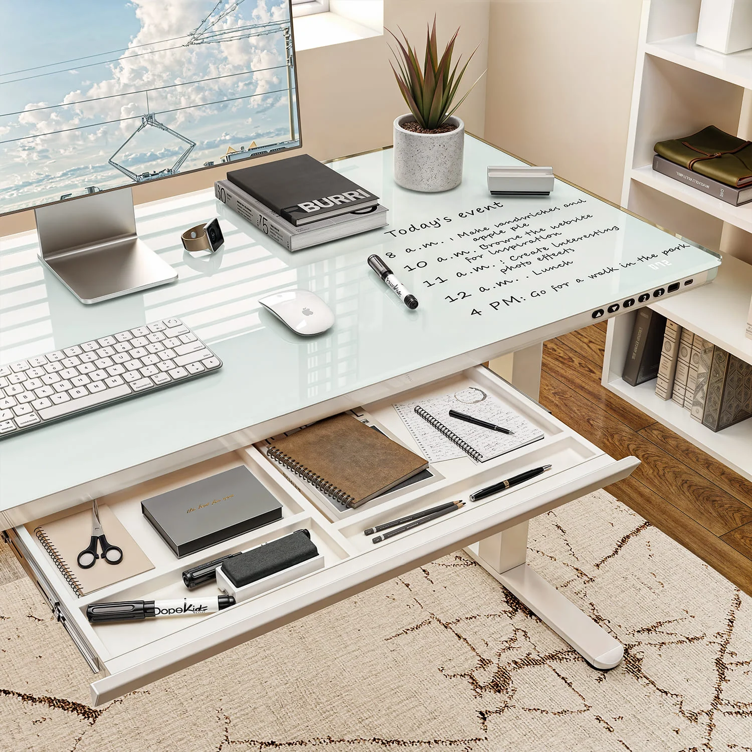 G2 Höhenverstellbarer Schreibtisch mit Einteilige Glasplatte Ergonomischer Stehschreibtisch Computertisch - Image 3