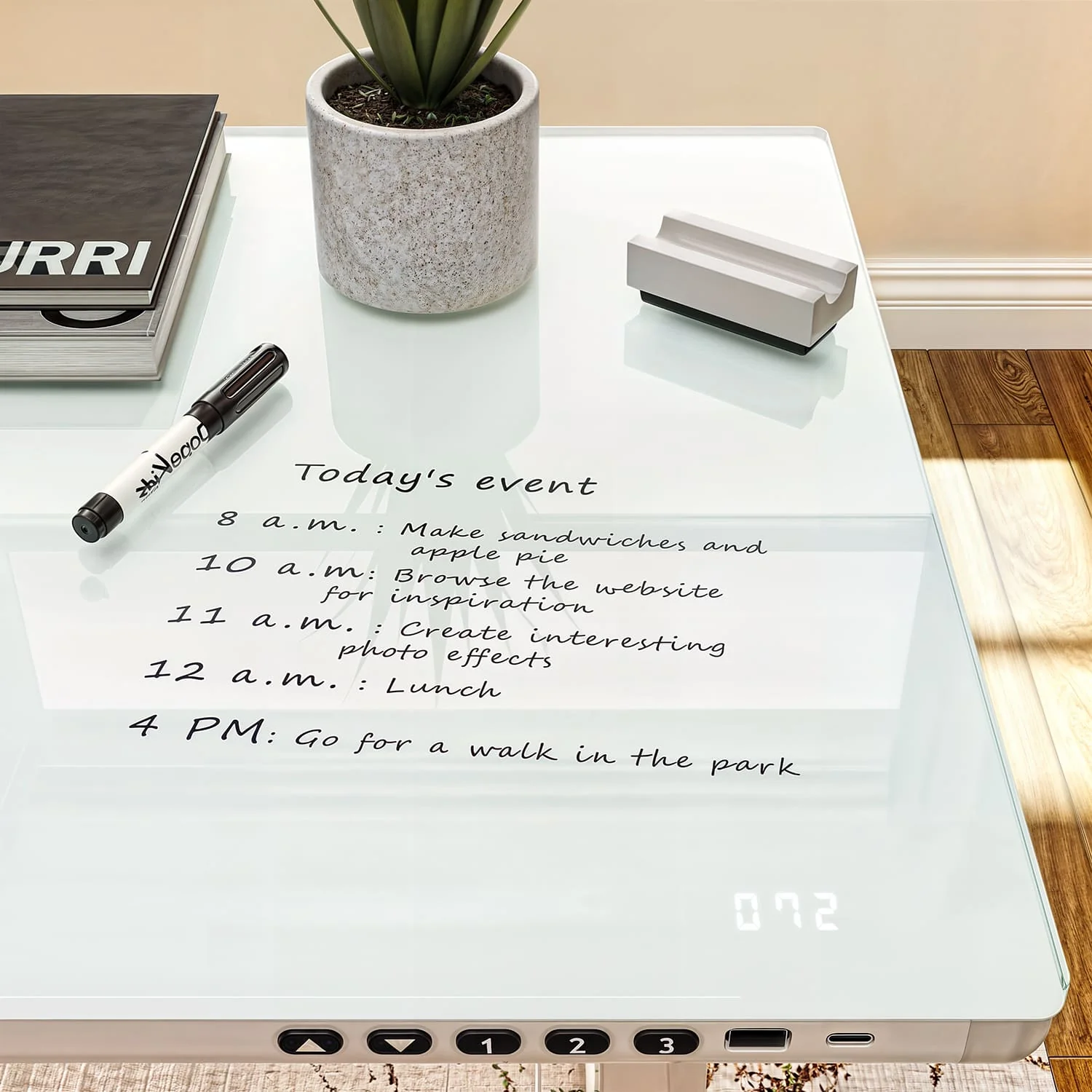 G2 Höhenverstellbarer Schreibtisch mit Einteilige Glasplatte Ergonomischer Stehschreibtisch Computertisch - Image 4