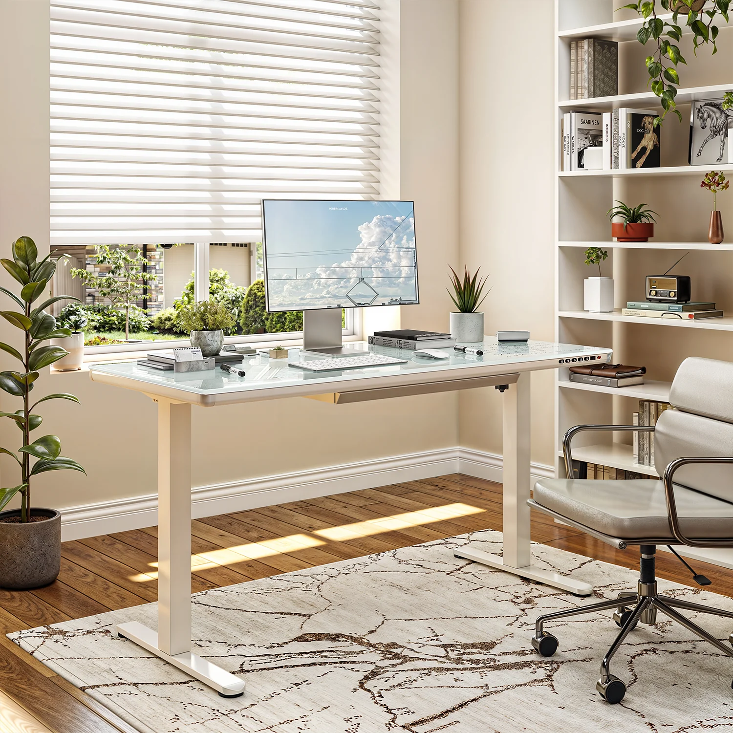 G2 Höhenverstellbarer Schreibtisch mit Einteilige Glasplatte Ergonomischer Stehschreibtisch Computertisch - Image 6