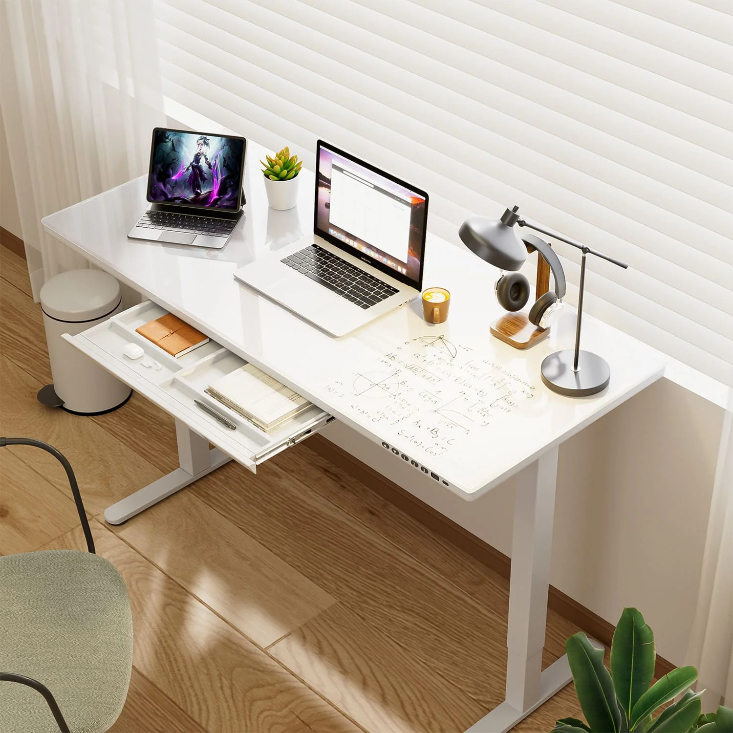 G2 Höhenverstellbarer Schreibtisch mit Einteilige Glasplatte Ergonomischer Stehschreibtisch Computertisch - Image 7
