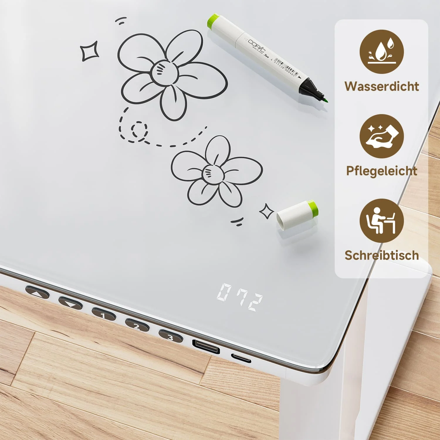 G2 Höhenverstellbarer Schreibtisch mit Einteilige Glasplatte Ergonomischer Stehschreibtisch Computertisch - Image 9